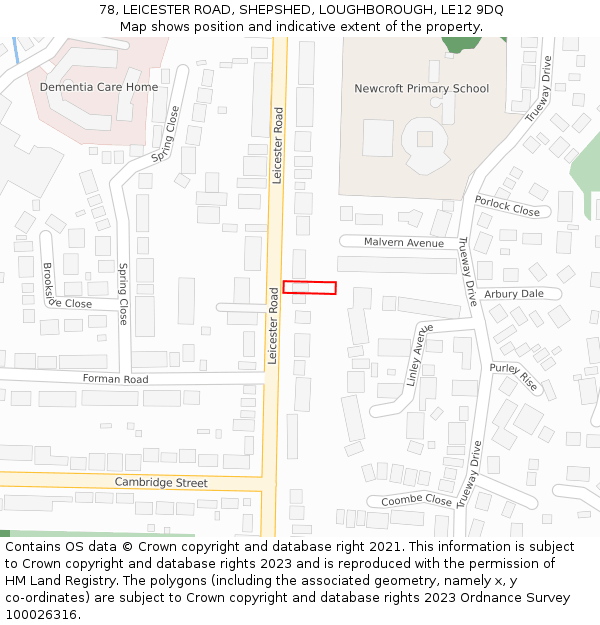 78, LEICESTER ROAD, SHEPSHED, LOUGHBOROUGH, LE12 9DQ: Location map and indicative extent of plot