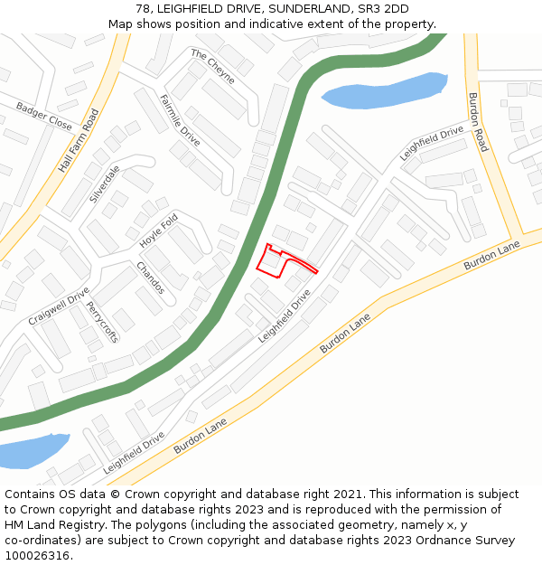 78, LEIGHFIELD DRIVE, SUNDERLAND, SR3 2DD: Location map and indicative extent of plot