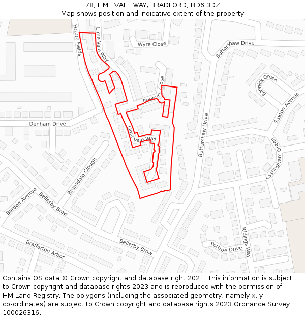78, LIME VALE WAY, BRADFORD, BD6 3DZ: Location map and indicative extent of plot