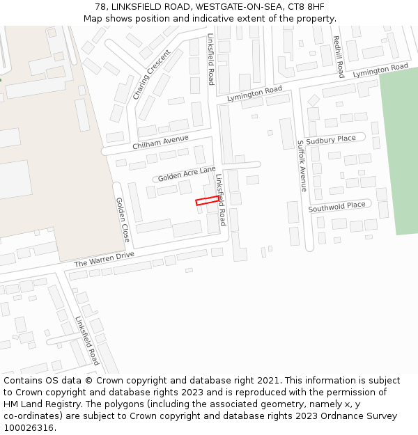 78, LINKSFIELD ROAD, WESTGATE-ON-SEA, CT8 8HF: Location map and indicative extent of plot