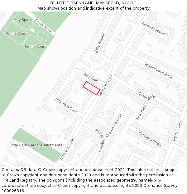 78, LITTLE BARN LANE, MANSFIELD, NG18 3JJ: Location map and indicative extent of plot