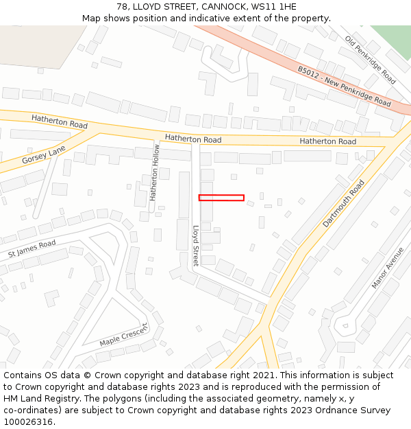 78, LLOYD STREET, CANNOCK, WS11 1HE: Location map and indicative extent of plot