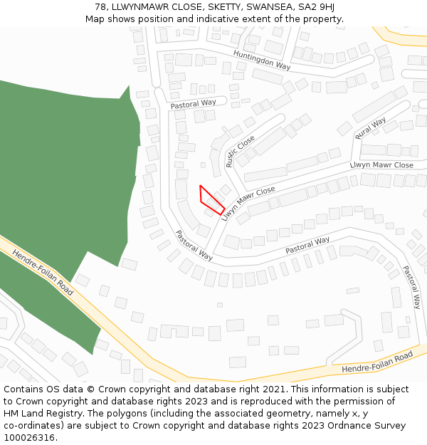 78, LLWYNMAWR CLOSE, SKETTY, SWANSEA, SA2 9HJ: Location map and indicative extent of plot