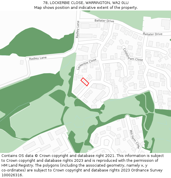 78, LOCKERBIE CLOSE, WARRINGTON, WA2 0LU: Location map and indicative extent of plot