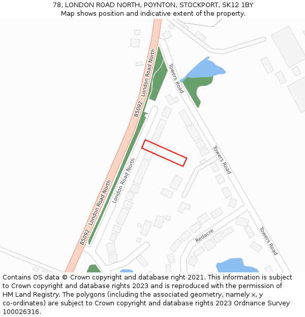 78, LONDON ROAD NORTH, POYNTON, STOCKPORT, SK12 1BY: Location map and indicative extent of plot