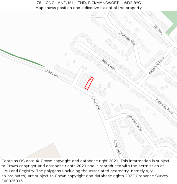78, LONG LANE, MILL END, RICKMANSWORTH, WD3 8YG: Location map and indicative extent of plot