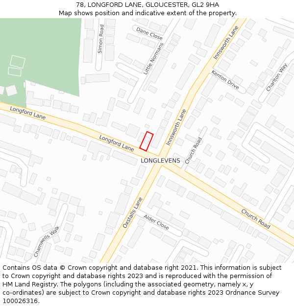 78, LONGFORD LANE, GLOUCESTER, GL2 9HA: Location map and indicative extent of plot