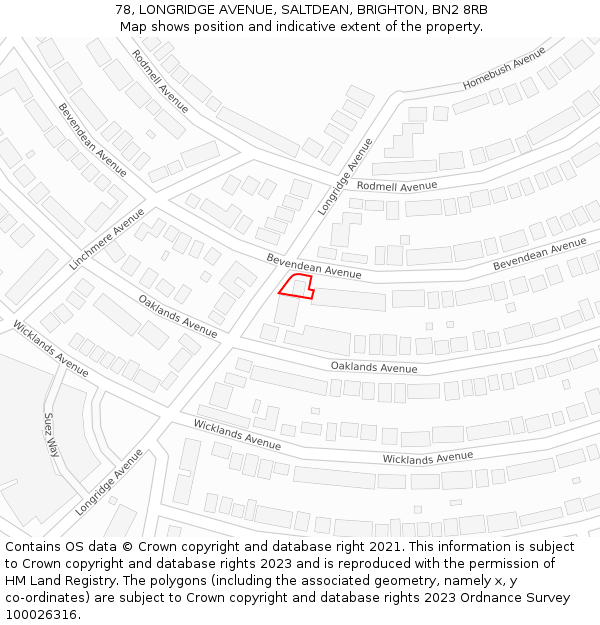 78, LONGRIDGE AVENUE, SALTDEAN, BRIGHTON, BN2 8RB: Location map and indicative extent of plot