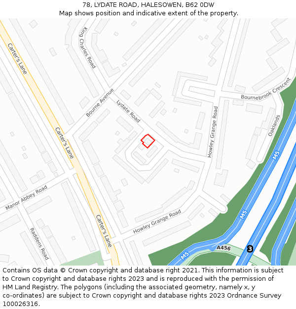 78, LYDATE ROAD, HALESOWEN, B62 0DW: Location map and indicative extent of plot