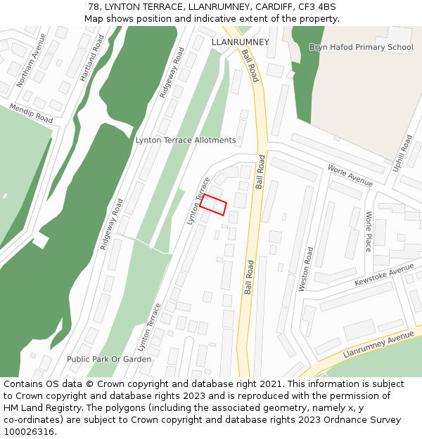 78, LYNTON TERRACE, LLANRUMNEY, CARDIFF, CF3 4BS: Location map and indicative extent of plot