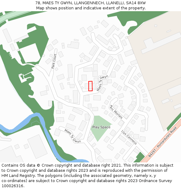 78, MAES TY GWYN, LLANGENNECH, LLANELLI, SA14 8XW: Location map and indicative extent of plot