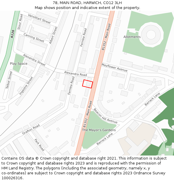 78, MAIN ROAD, HARWICH, CO12 3LH: Location map and indicative extent of plot