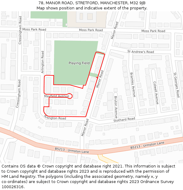 78, MANOR ROAD, STRETFORD, MANCHESTER, M32 9JB: Location map and indicative extent of plot
