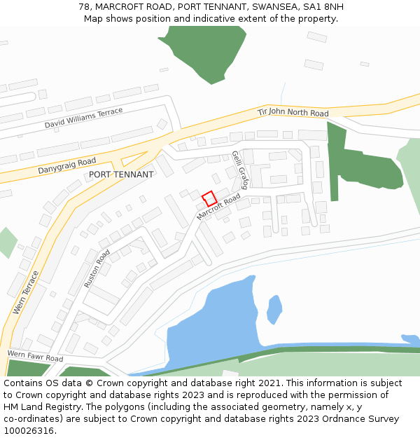 78, MARCROFT ROAD, PORT TENNANT, SWANSEA, SA1 8NH: Location map and indicative extent of plot
