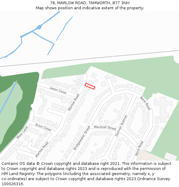 78, MARLOW ROAD, TAMWORTH, B77 3NH: Location map and indicative extent of plot
