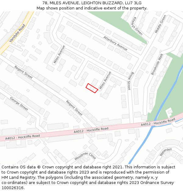 78, MILES AVENUE, LEIGHTON BUZZARD, LU7 3LG: Location map and indicative extent of plot