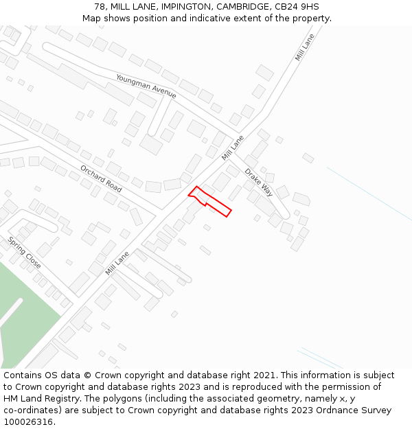 78, MILL LANE, IMPINGTON, CAMBRIDGE, CB24 9HS: Location map and indicative extent of plot