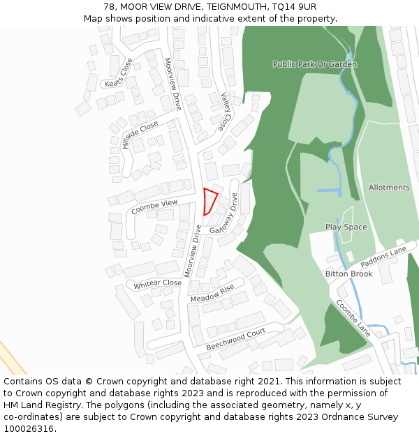 78, MOOR VIEW DRIVE, TEIGNMOUTH, TQ14 9UR: Location map and indicative extent of plot