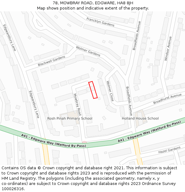 78, MOWBRAY ROAD, EDGWARE, HA8 8JH: Location map and indicative extent of plot