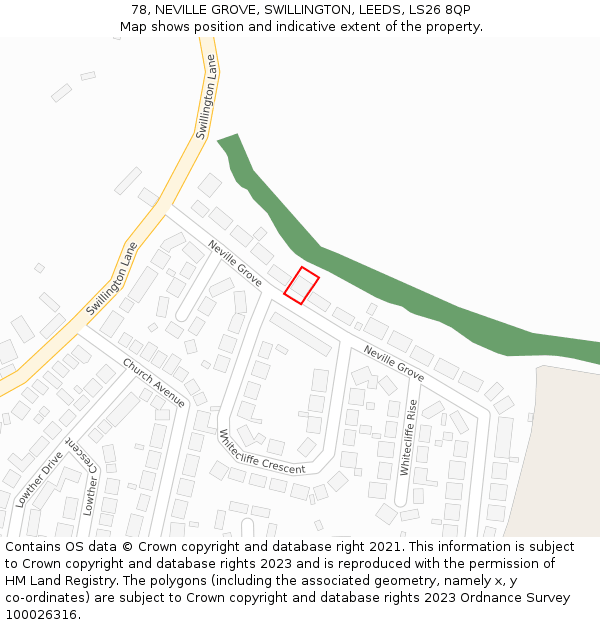 78, NEVILLE GROVE, SWILLINGTON, LEEDS, LS26 8QP: Location map and indicative extent of plot