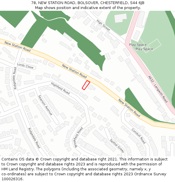 78, NEW STATION ROAD, BOLSOVER, CHESTERFIELD, S44 6JB: Location map and indicative extent of plot
