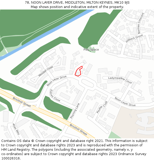 78, NOON LAYER DRIVE, MIDDLETON, MILTON KEYNES, MK10 9JS: Location map and indicative extent of plot