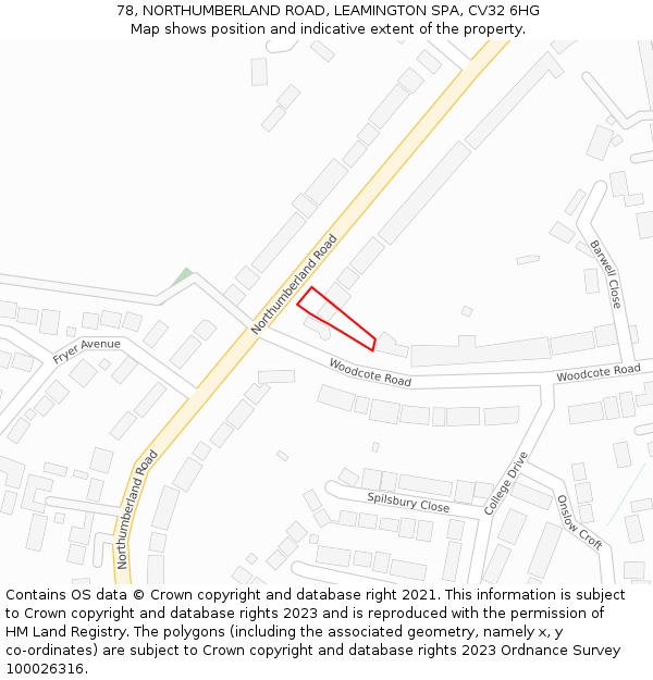 78, NORTHUMBERLAND ROAD, LEAMINGTON SPA, CV32 6HG: Location map and indicative extent of plot