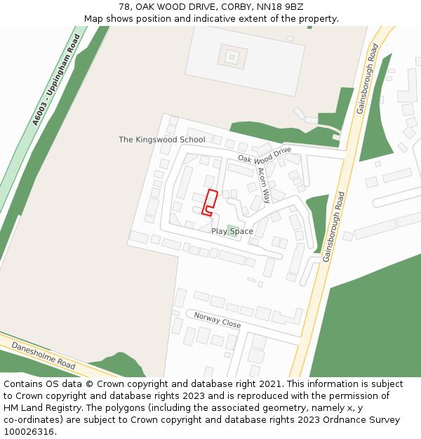 78, OAK WOOD DRIVE, CORBY, NN18 9BZ: Location map and indicative extent of plot