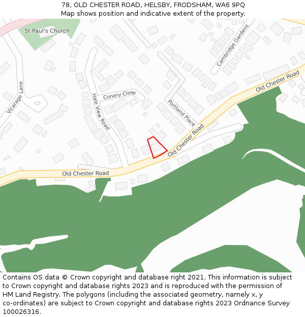 78, OLD CHESTER ROAD, HELSBY, FRODSHAM, WA6 9PQ: Location map and indicative extent of plot