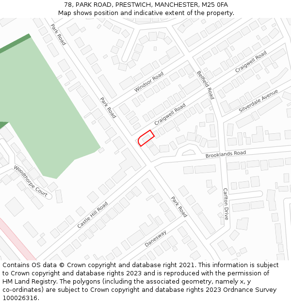 78, PARK ROAD, PRESTWICH, MANCHESTER, M25 0FA: Location map and indicative extent of plot