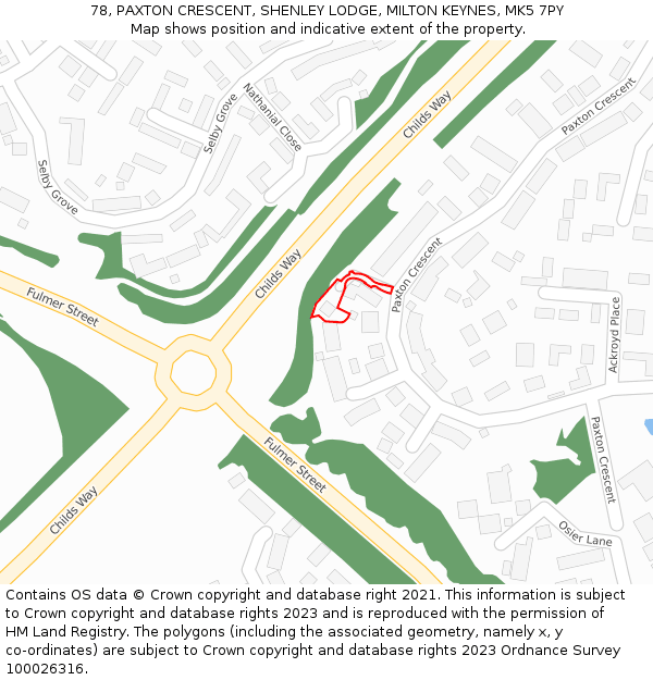 78, PAXTON CRESCENT, SHENLEY LODGE, MILTON KEYNES, MK5 7PY: Location map and indicative extent of plot