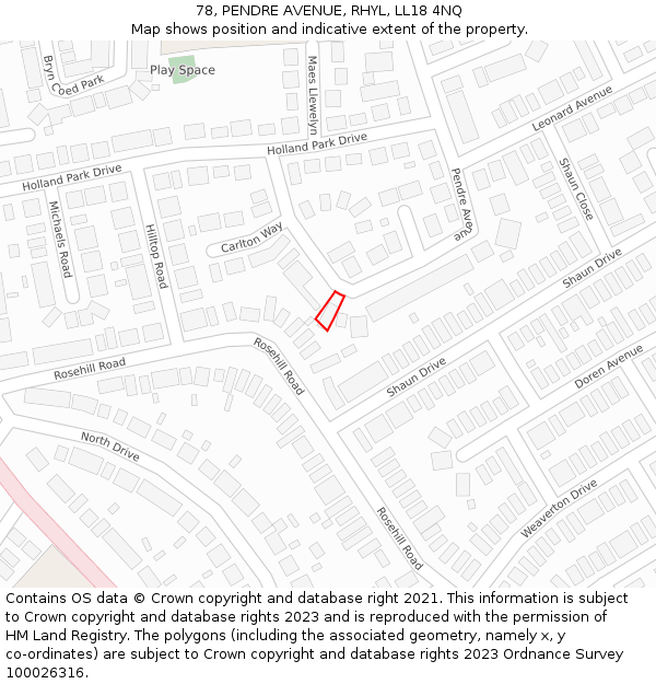 78, PENDRE AVENUE, RHYL, LL18 4NQ: Location map and indicative extent of plot