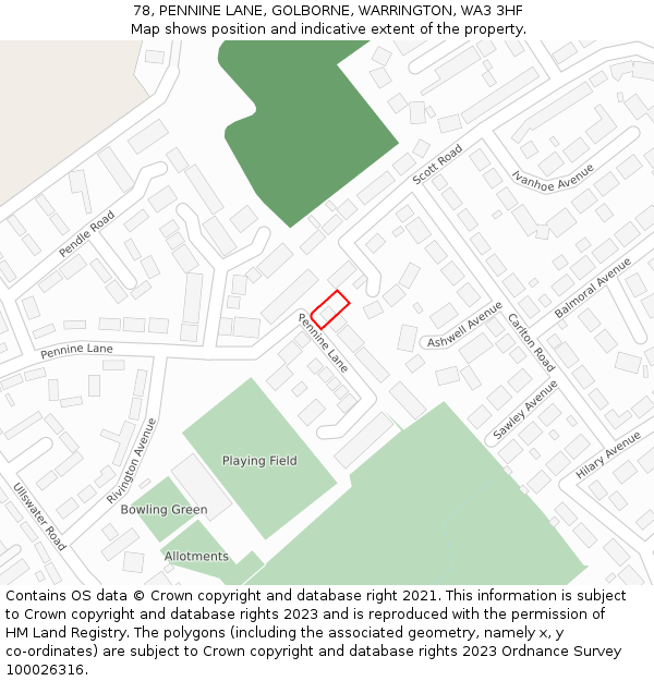 78, PENNINE LANE, GOLBORNE, WARRINGTON, WA3 3HF: Location map and indicative extent of plot