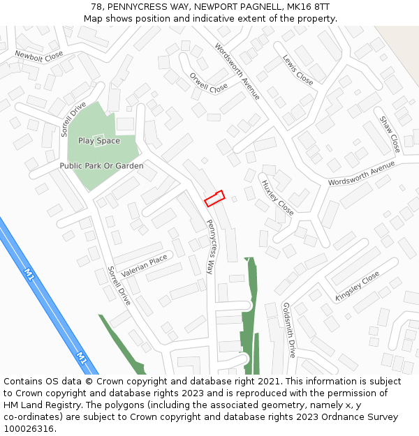 78, PENNYCRESS WAY, NEWPORT PAGNELL, MK16 8TT: Location map and indicative extent of plot