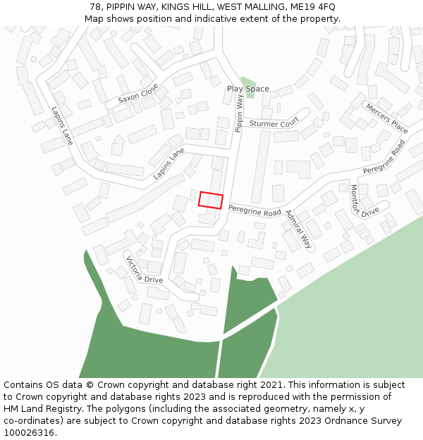 78, PIPPIN WAY, KINGS HILL, WEST MALLING, ME19 4FQ: Location map and indicative extent of plot