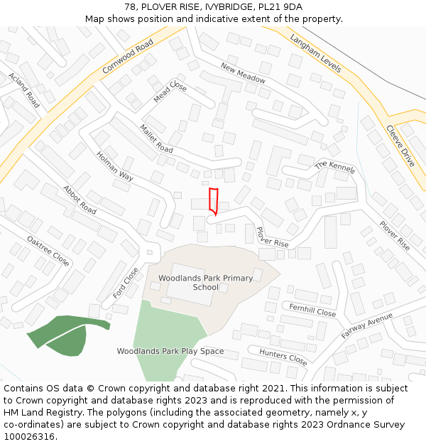78, PLOVER RISE, IVYBRIDGE, PL21 9DA: Location map and indicative extent of plot