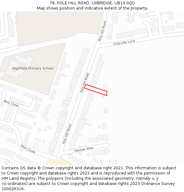 78, POLE HILL ROAD, UXBRIDGE, UB10 0QD: Location map and indicative extent of plot