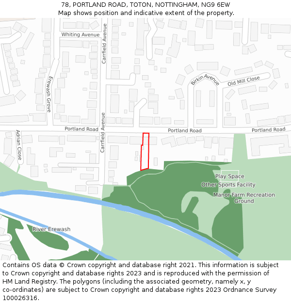 78, PORTLAND ROAD, TOTON, NOTTINGHAM, NG9 6EW: Location map and indicative extent of plot