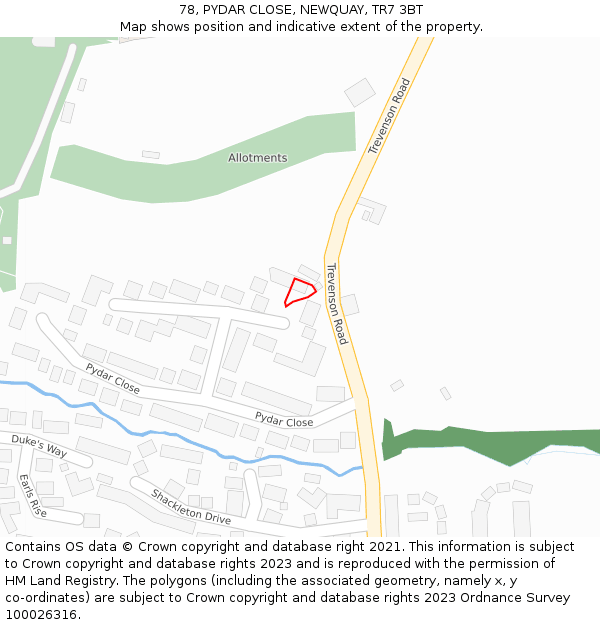 78, PYDAR CLOSE, NEWQUAY, TR7 3BT: Location map and indicative extent of plot