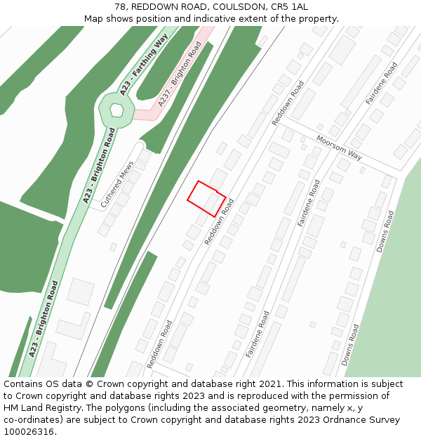 78, REDDOWN ROAD, COULSDON, CR5 1AL: Location map and indicative extent of plot