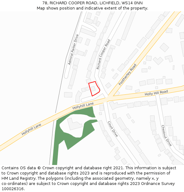 78, RICHARD COOPER ROAD, LICHFIELD, WS14 0NN: Location map and indicative extent of plot