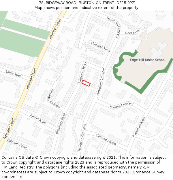 78, RIDGEWAY ROAD, BURTON-ON-TRENT, DE15 9PZ: Location map and indicative extent of plot