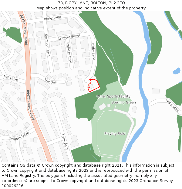 78, RIGBY LANE, BOLTON, BL2 3EQ: Location map and indicative extent of plot