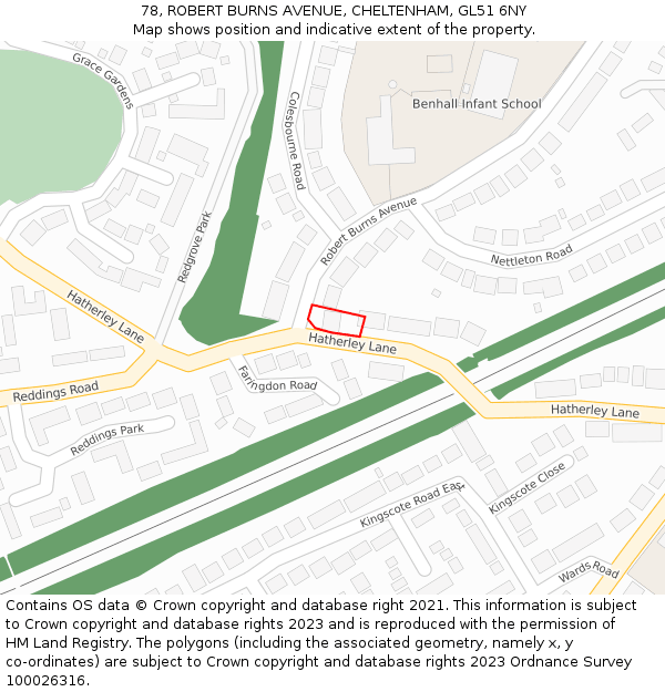 78, ROBERT BURNS AVENUE, CHELTENHAM, GL51 6NY: Location map and indicative extent of plot
