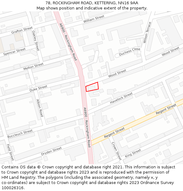 78, ROCKINGHAM ROAD, KETTERING, NN16 9AA: Location map and indicative extent of plot