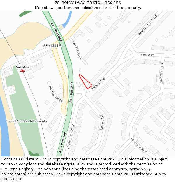 78, ROMAN WAY, BRISTOL, BS9 1SS: Location map and indicative extent of plot