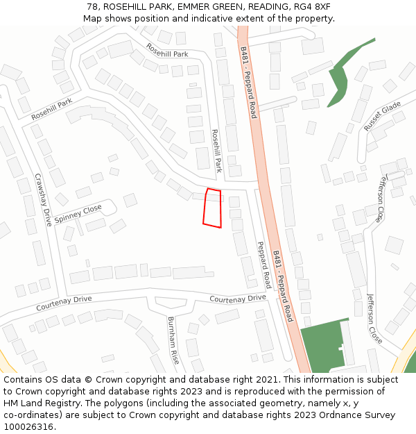 78, ROSEHILL PARK, EMMER GREEN, READING, RG4 8XF: Location map and indicative extent of plot