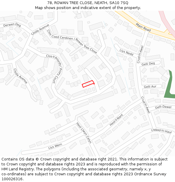 78, ROWAN TREE CLOSE, NEATH, SA10 7SQ: Location map and indicative extent of plot