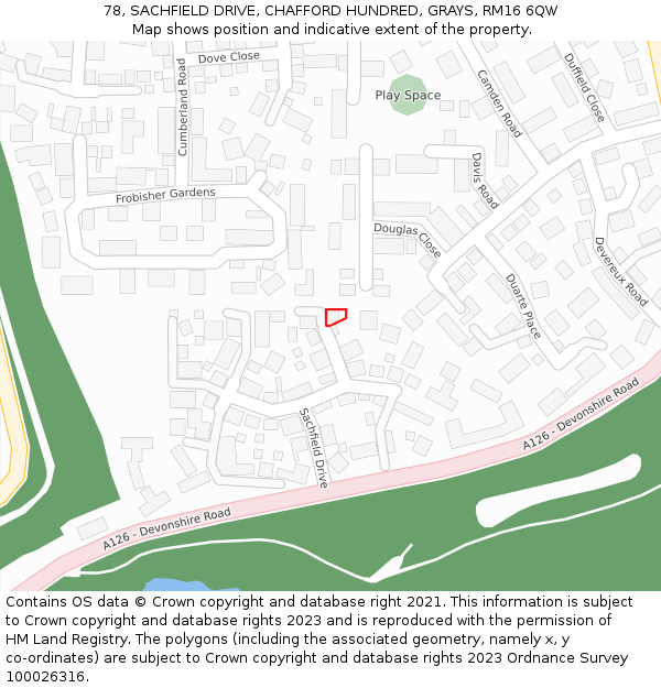 78, SACHFIELD DRIVE, CHAFFORD HUNDRED, GRAYS, RM16 6QW: Location map and indicative extent of plot