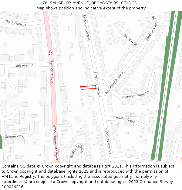 78, SALISBURY AVENUE, BROADSTAIRS, CT10 2DU: Location map and indicative extent of plot